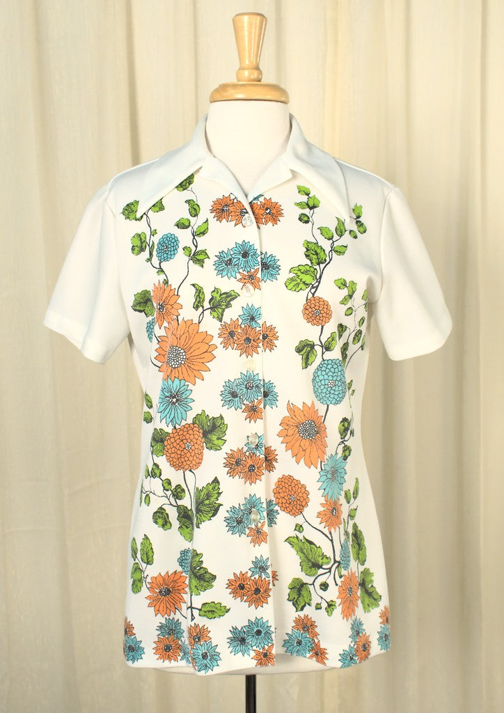 1960s Vintage Floral Printed Shirt Cats Like Us
