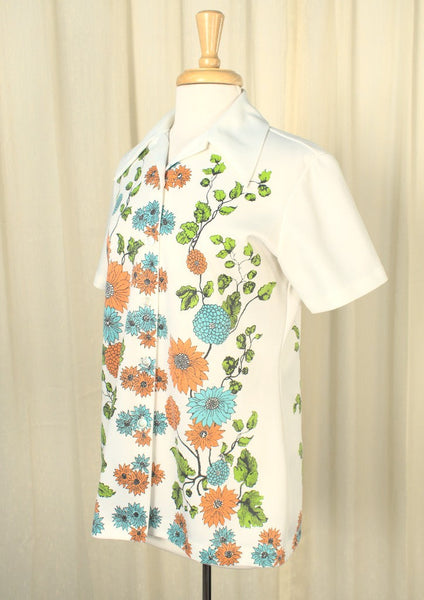 1960s Vintage Floral Printed Shirt Cats Like Us