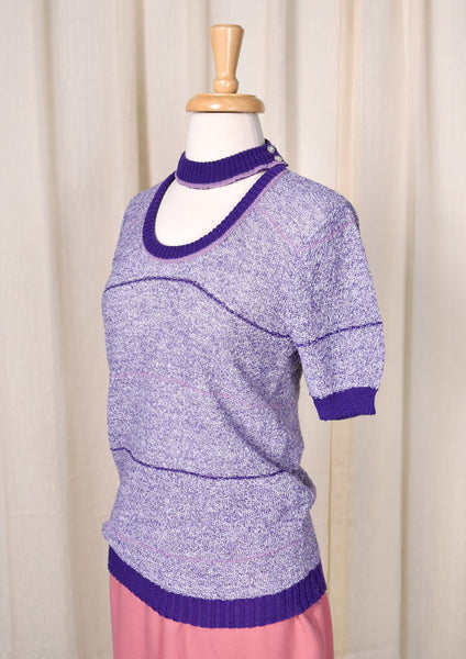 1960s Vintage Lavender Cut Out Knit Top Cats Like Us