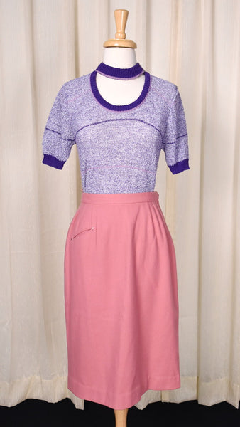 1960s Vintage Lavender Cut Out Knit Top Cats Like Us