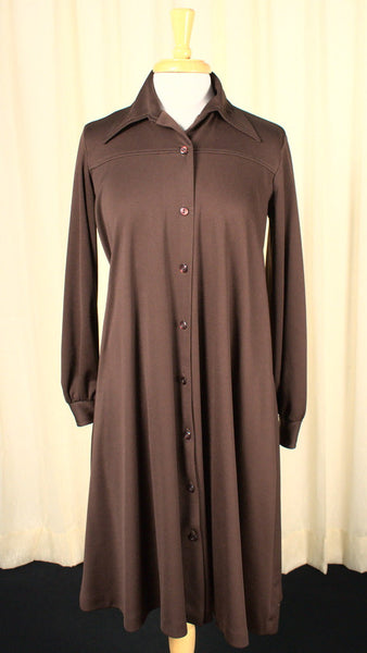 1960s Vintage Long Sleeve Brown Shirt Dress Cats Like Us