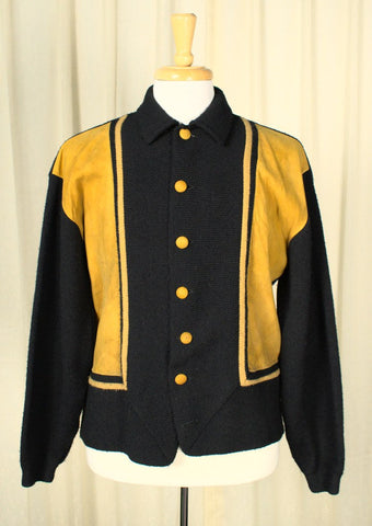 1960s Vintage Men's Black & Mustard Cardigan Cats Like Us