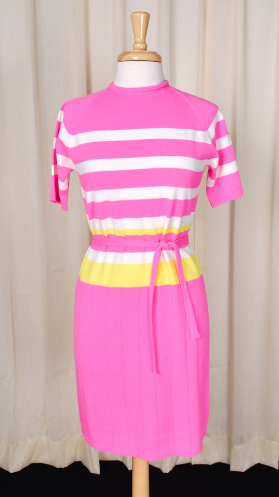 1960s Vintage Neon Pink Sweater Dress Cats Like Us