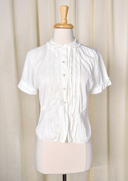 1960s Vintage Off White Pleat Blouse Cats Like Us