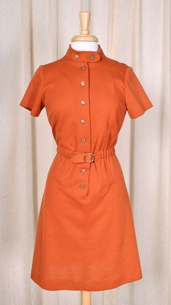 1960s Vintage Orange Knit Collar Dress Cats Like Us