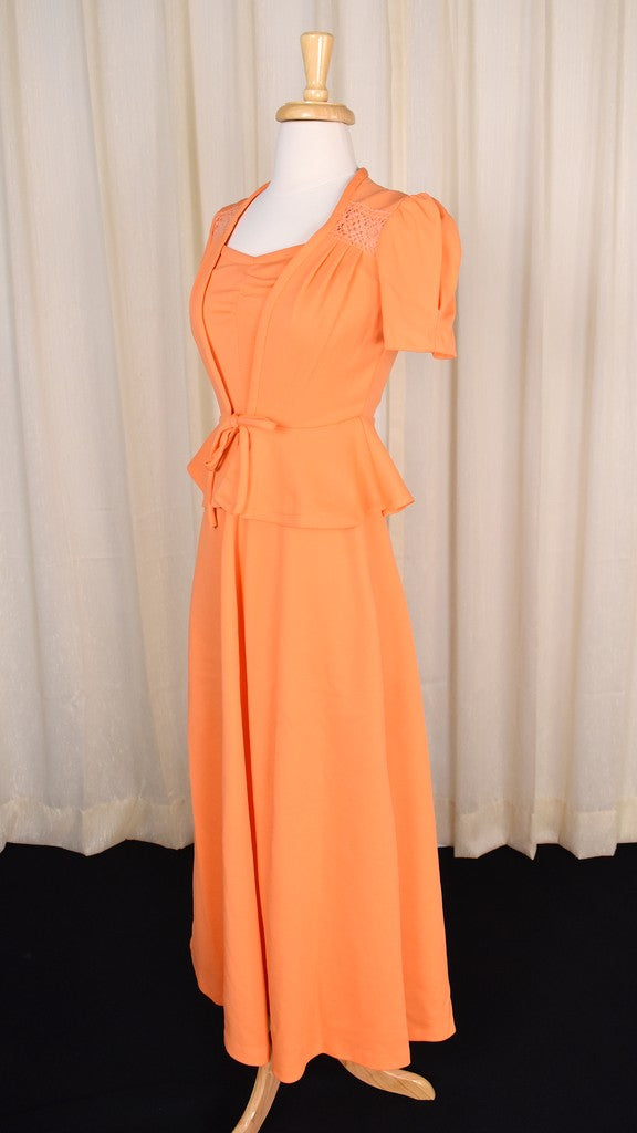 fitted lace wedding dress 1960s Vintage Orange Maxi Dress W Jacket