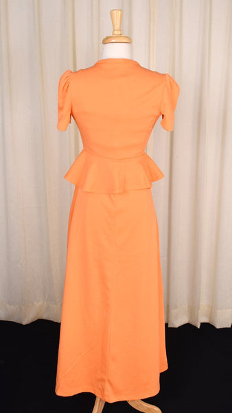 1960s Vintage Orange Maxi Dress w Jacket Cats Like Us