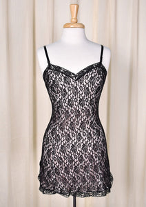 1960s Vintage Pink & Black Lace Nightie Cats Like Us