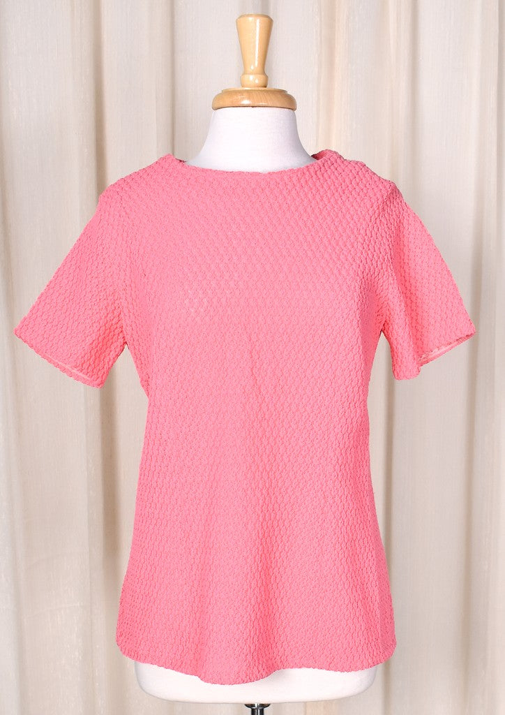 1960s Vintage Pink Textured Tunic Top Cats Like Us