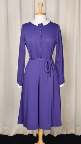 1960s Vintage Purple Button Collar Dress Cats Like Us