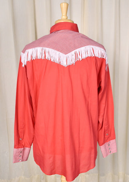 1960s Vintage Red Fringe Shirt with Tie Cats Like Us