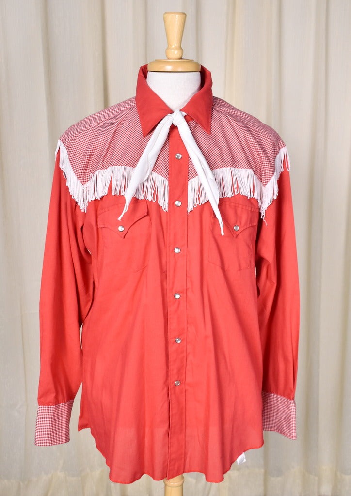 1960s Vintage Red Fringe Shirt with Tie Cats Like Us