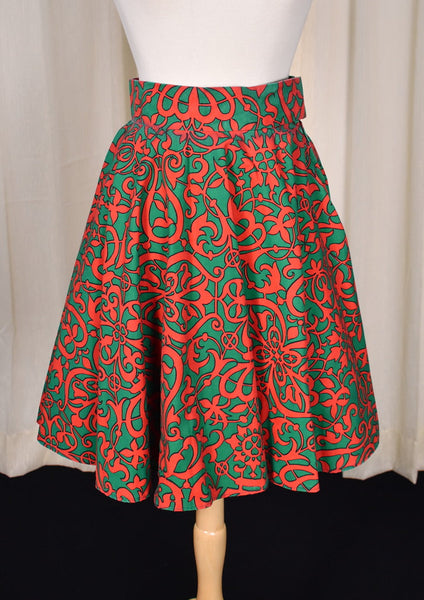 1960s Vintage Red & Green Skirt & Tie Cats Like Us