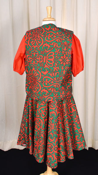 1960s Vintage Red & Green Skirt & Vest Cats Like Us