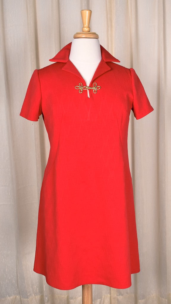 1960s Vintage Red Shift Shirt Dress Cats Like Us