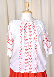 1960s Vintage Red & White Peasant Top Cats Like Us
