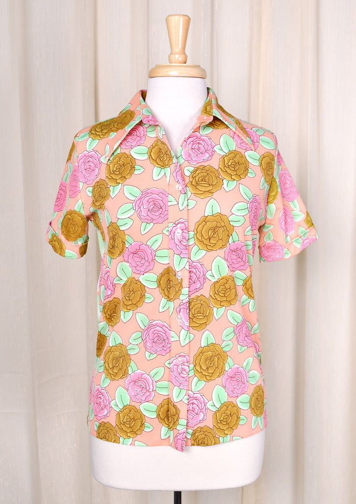 1960s Vintage Roses Boating Party Shirt Cats Like Us