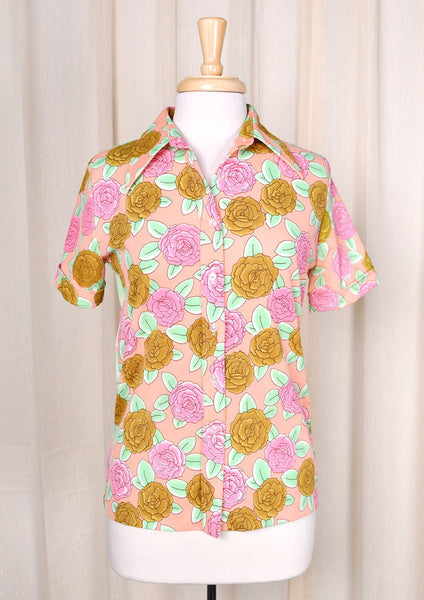 1960s Vintage Roses Boating Party Shirt Cats Like Us