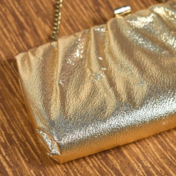1960s Vintage Shiny Gold Crinkle Handbag Cats Like Us