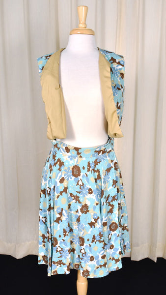 1960s Vintage Sky Blue Skirt & Vest Set Cats Like Us