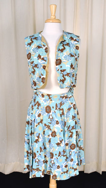 1960s Vintage Sky Blue Skirt & Vest Set Cats Like Us