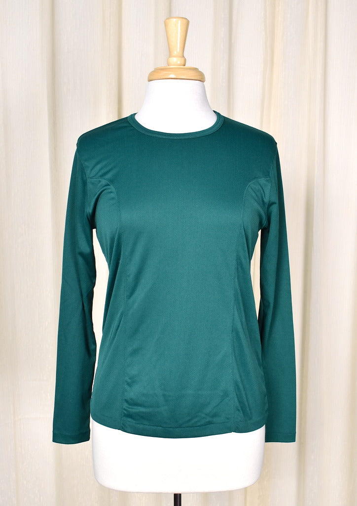1960s Vintage Sporty Green LS Knit Top Cats Like Us