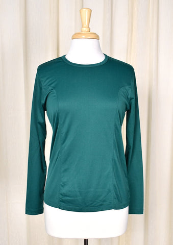 1960s Vintage Sporty Green LS Knit Top Cats Like Us