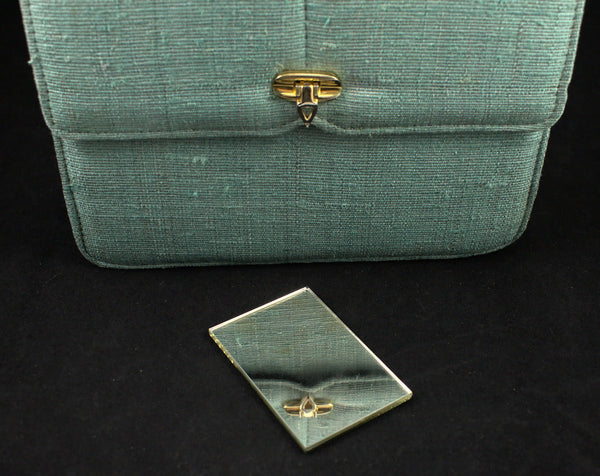 1960s Vintage Teal Fabric Box Handbag Cats Like Us