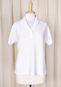1960s Vintage White Knit SS Polo Top Cats Like Us