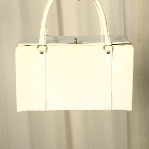 1960s Vintage White Patent Box Handbag Cats Like Us