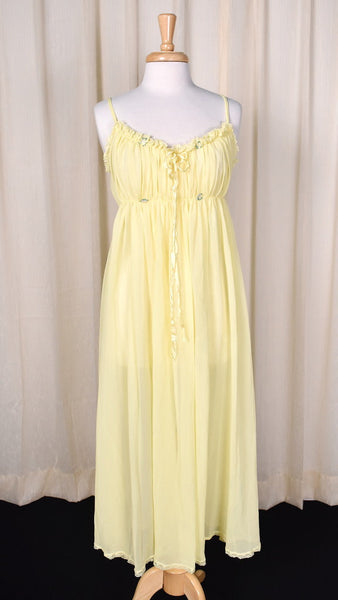 1960s Vintage Yellow Rosette Nightgown Cats Like Us