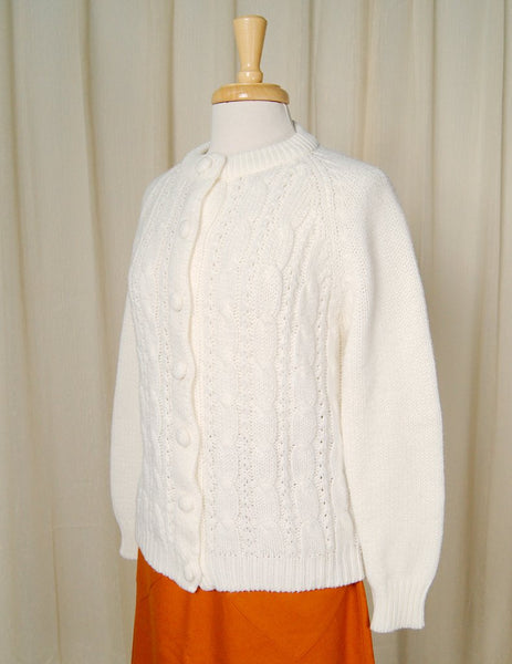 1960s White Chunky Cardigan Cats Like Us