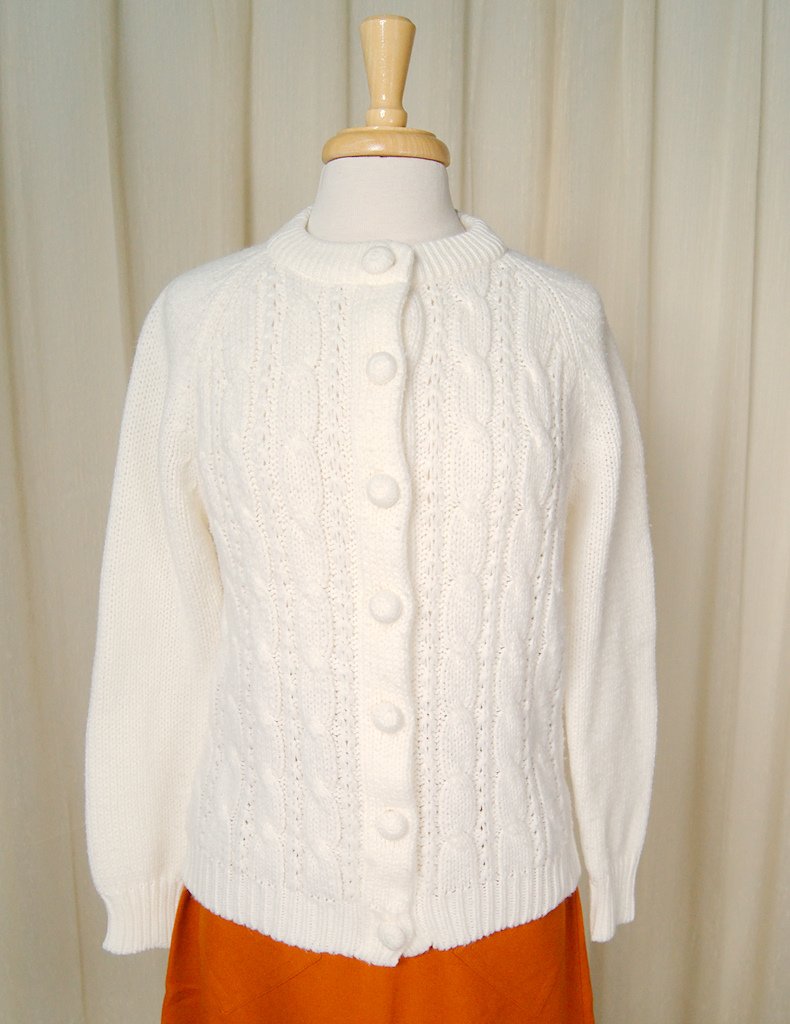 1960s White Chunky Cardigan Cats Like Us