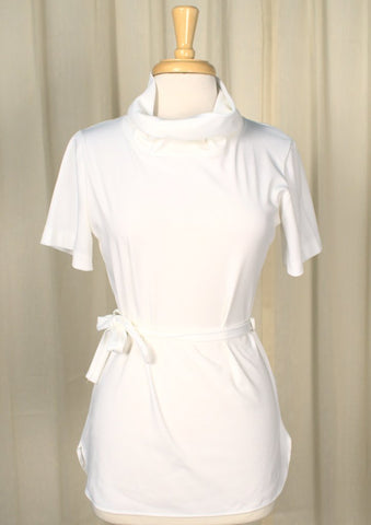 1960s White Cowl Neck Top Cats Like Us