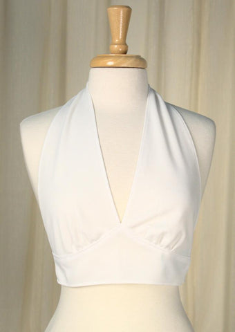 1960s White Halter Crop Top Cats Like Us