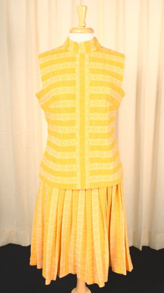 1960s Yellow Striped Vintage Skirt Set Cats Like Us