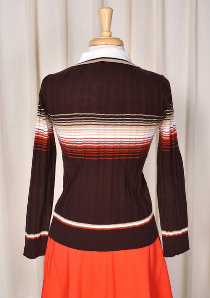 1970s Brown Striped Polo Top Cats Like Us