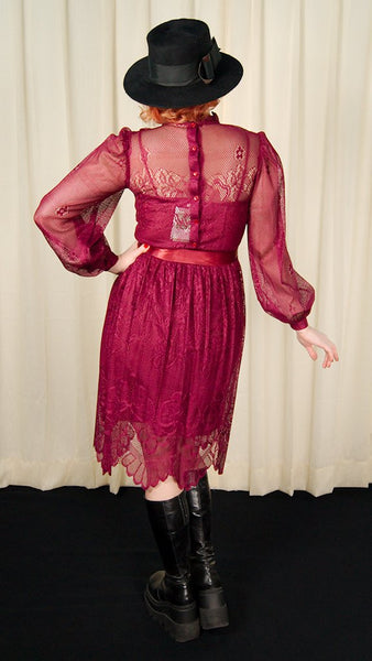 1970s Burgundy Lace Witch Dress Cats Like Us