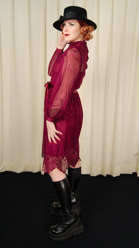 Vintage 1970s Burgundy Lace Witch Dress Cats Like Us Vintage 1970s Burgundy Lace Witch Dress Cats Like Us