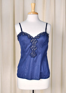 1970s Dark Blue Vintage Lace Camisole Cats Like Us
