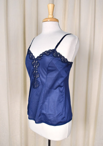 1970s Dark Blue Vintage Lace Camisole Cats Like Us