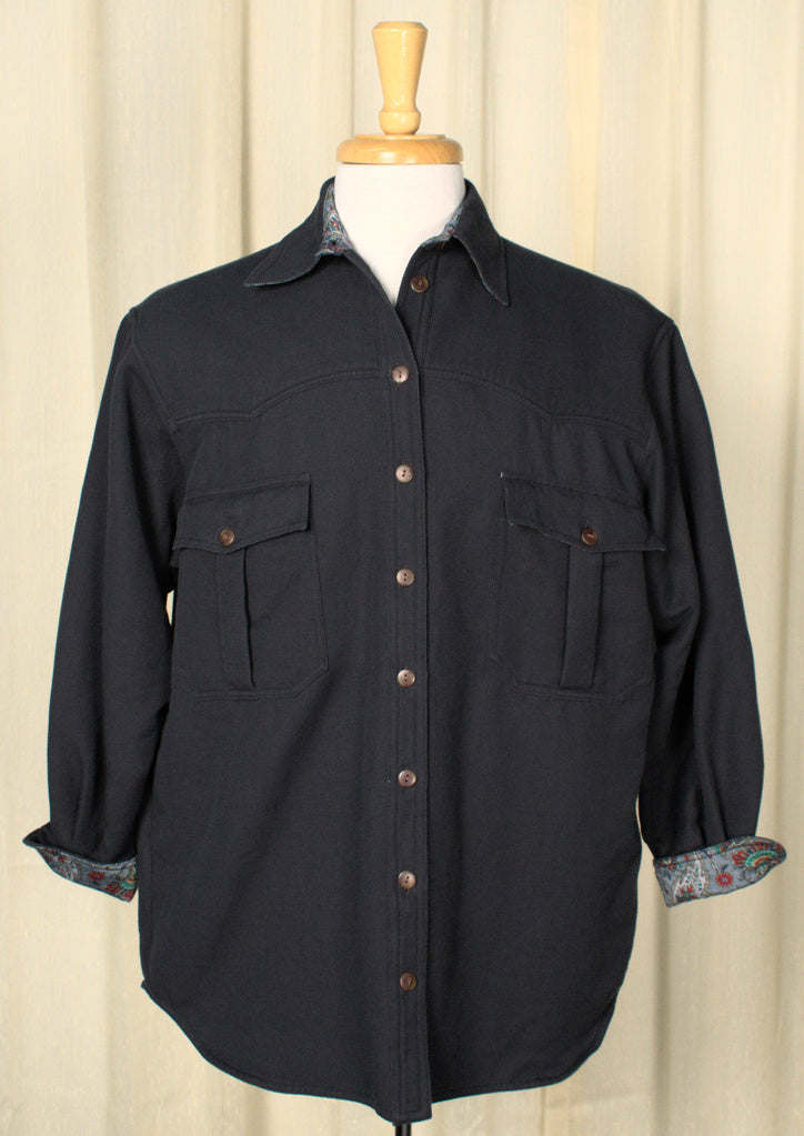 1970s Flannel Lined Navy Shirt Cats Like Us