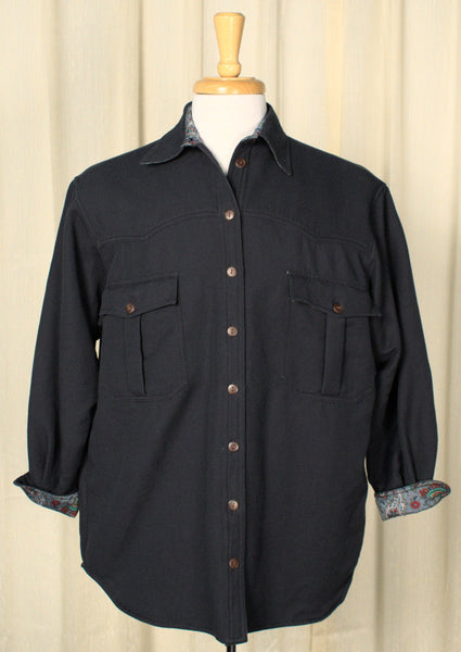 1970s Flannel Lined Navy Shirt Cats Like Us