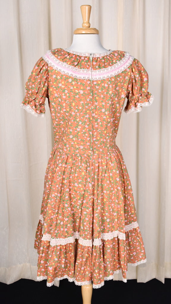 vintage square dance dresses 1970s Floral Lace Vintage Dance Dress