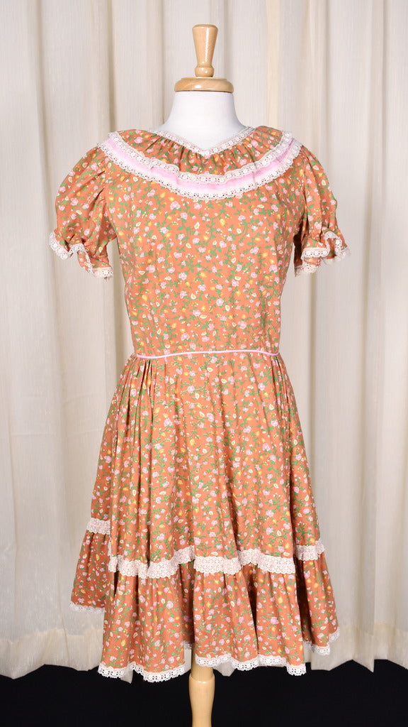 1970s Floral Lace Vintage Dance Dress 1970s Floral Lace Vintage Dance Dress