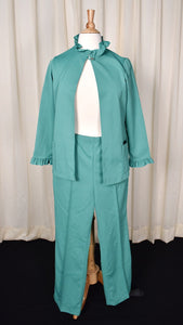 1970s Green Ruffle Pant Suit Cats Like Us