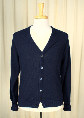 1970s Navy V Neck Cardigan Cats Like Us