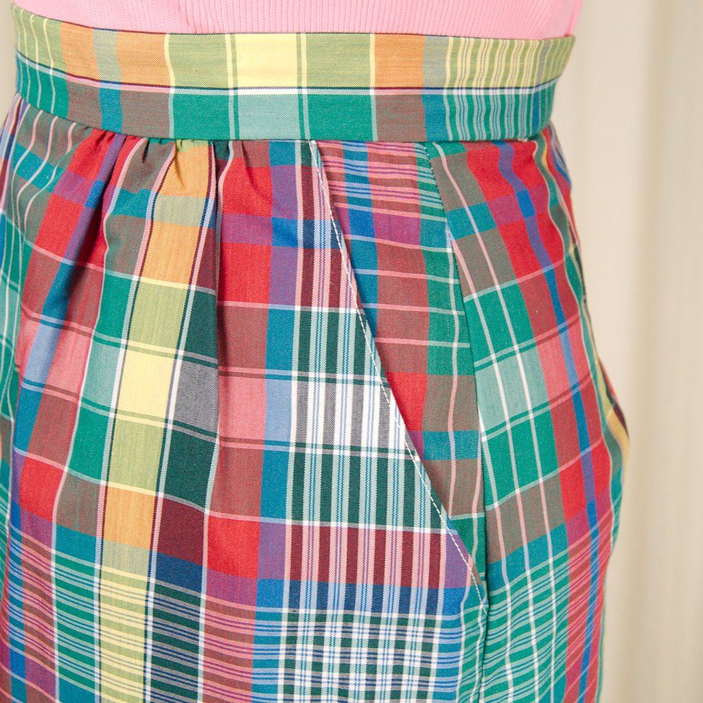 1970s Vintage Rainbow Plaid Midi Skirt Cats Like Us