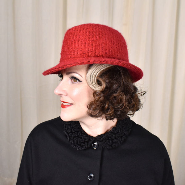 1970s Red Knit Vintage Fedora Hat Cats Like Us