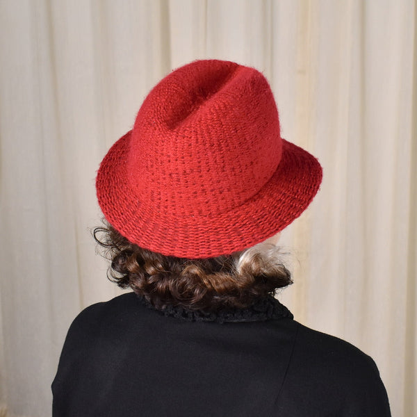 1970s Red Knit Vintage Fedora Hat Cats Like Us